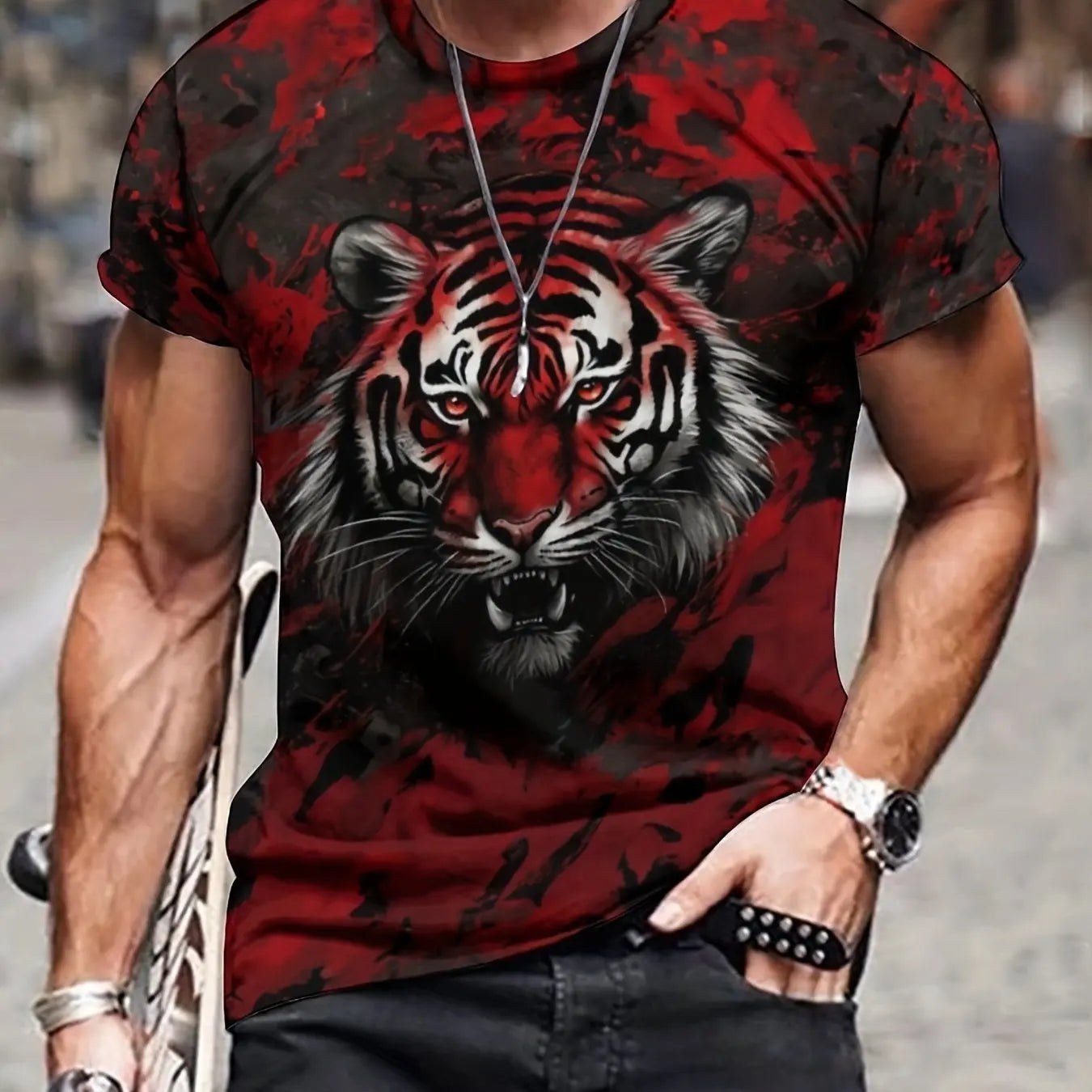 Summer men's 3D lion and tiger pattern T-shirt