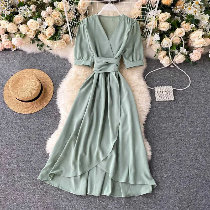 Women's Dress Spring New Temperament V-neck