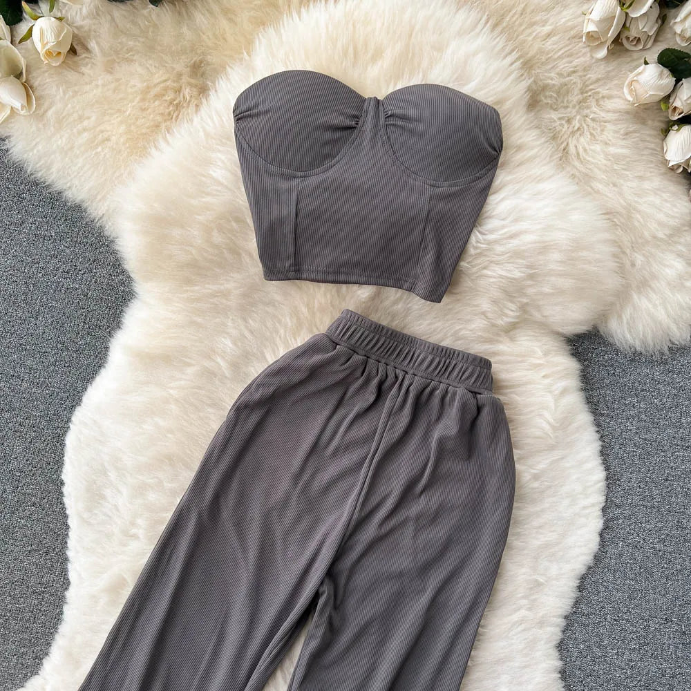 Women Solid Sexy Two Pieces Sets