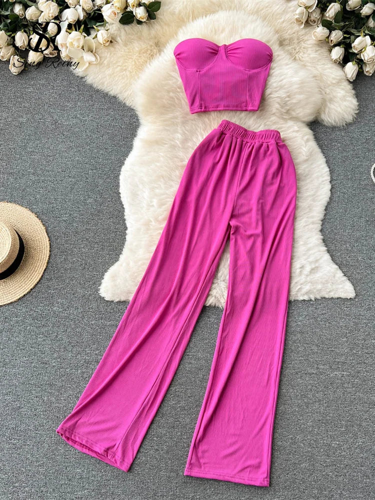 Women Solid Sexy Two Pieces Sets