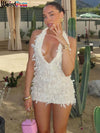 Weird Puss Sexy Halter Tassel Dress