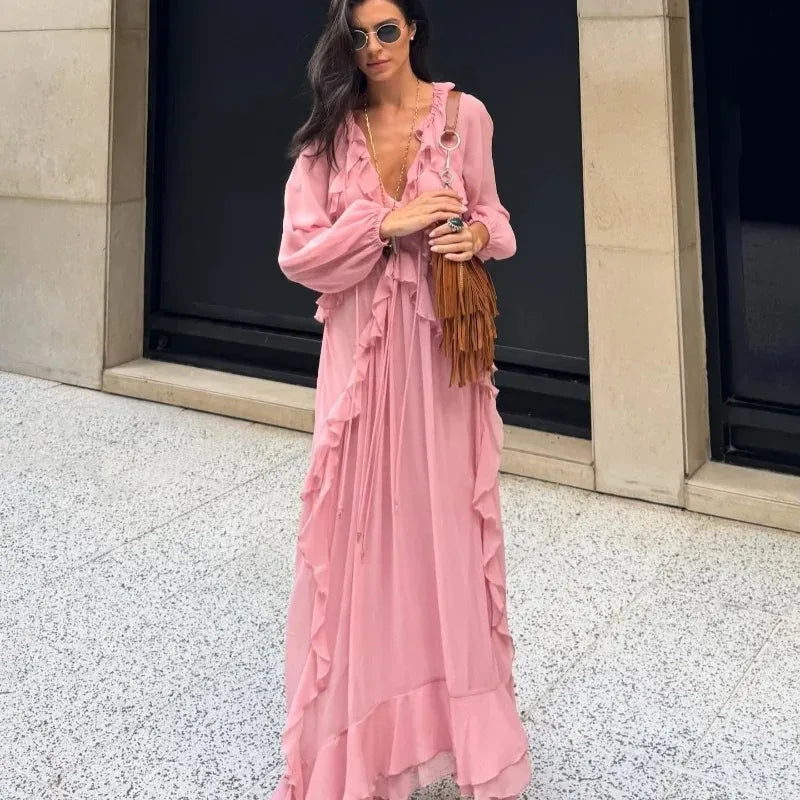 Elegant Solid Multiple Flounces Full Sleeve Robes