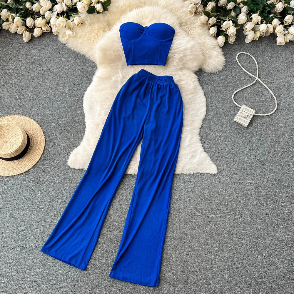 Women Solid Sexy Two Pieces Sets
