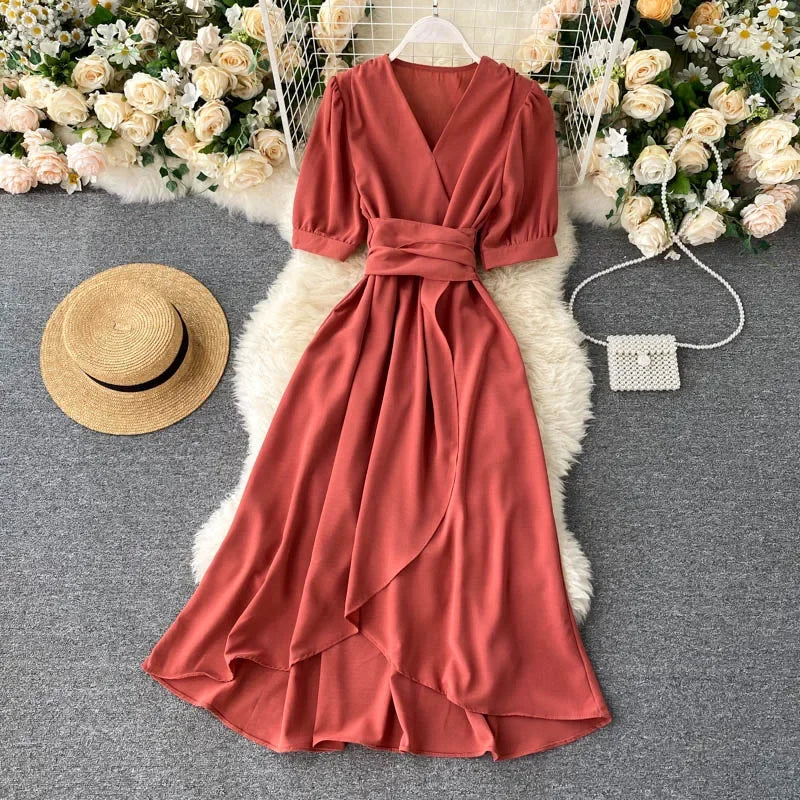 Women's Dress Spring New Temperament V-neck
