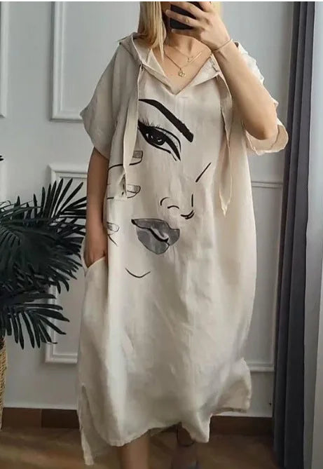 Urban Casual Hooded Dress V-neck