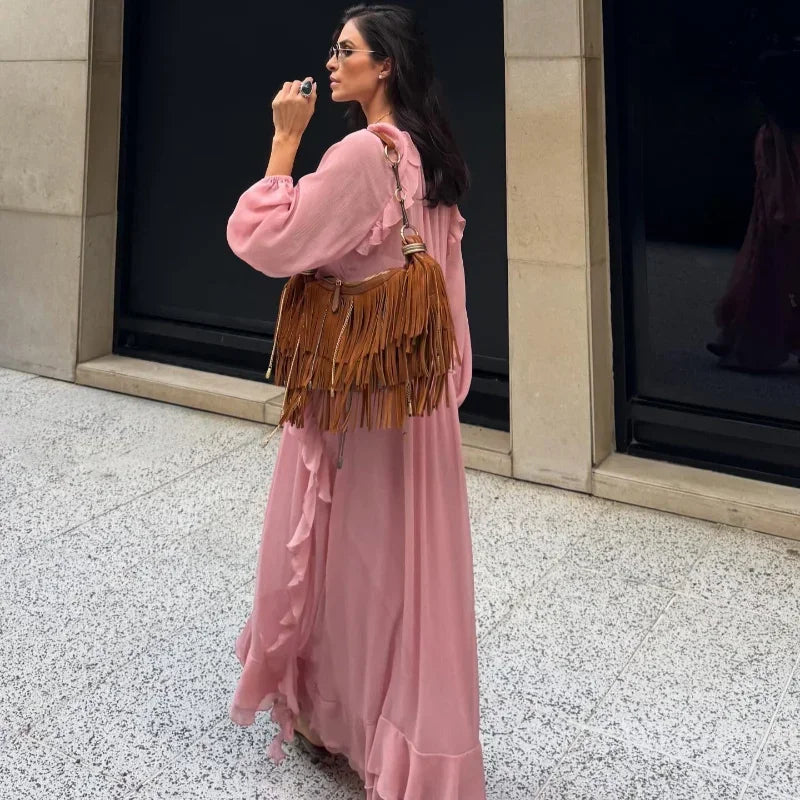 Elegant Solid Multiple Flounces Full Sleeve Robes