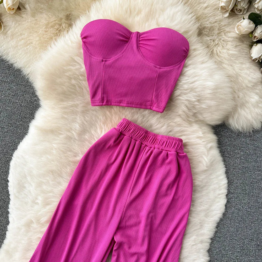 Women Solid Sexy Two Pieces Sets