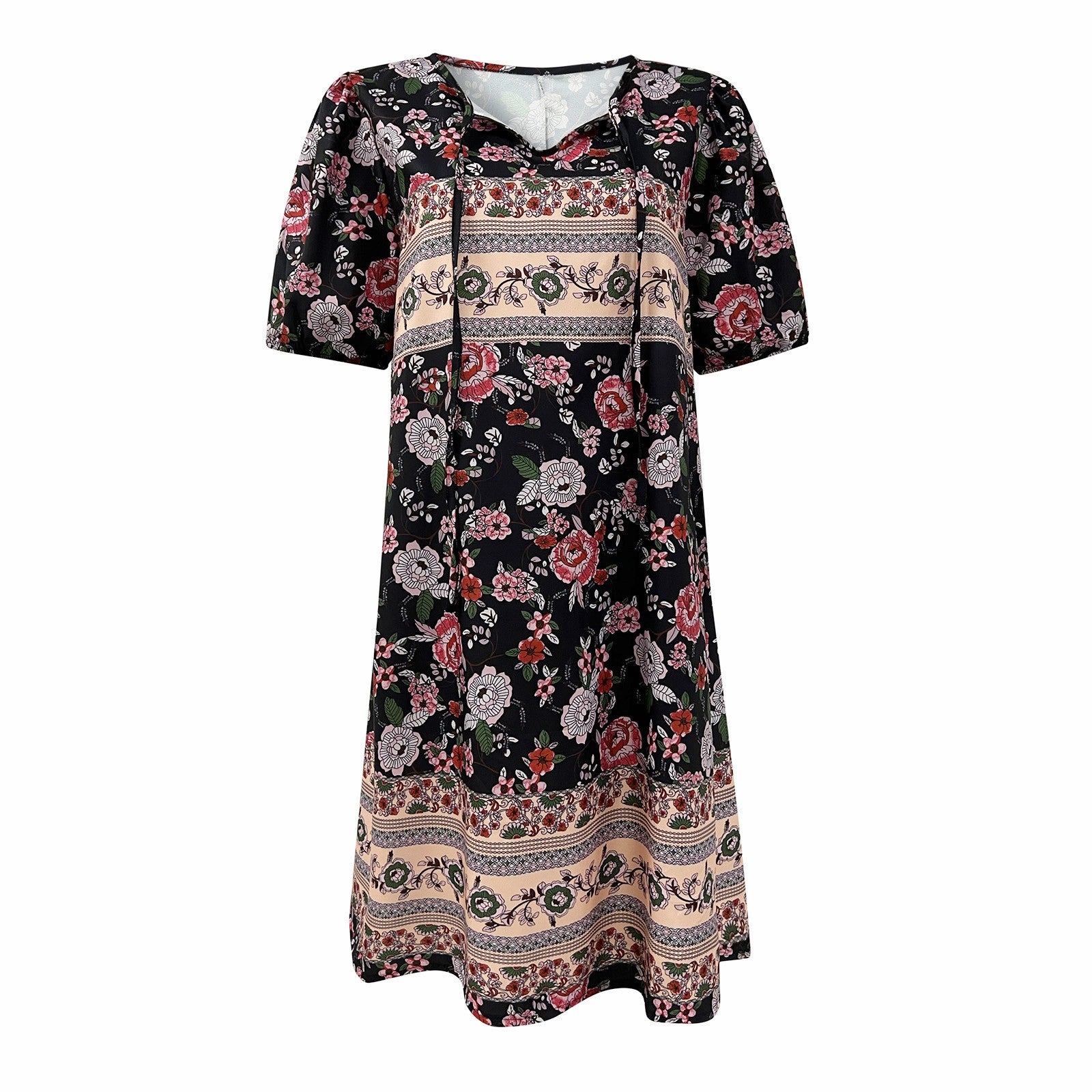 Women Boho Floral Print Tie Up Dresses