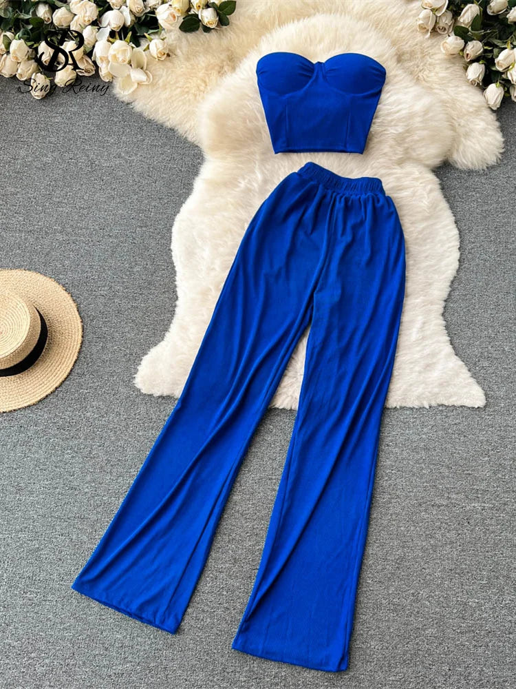 Women Solid Sexy Two Pieces Sets