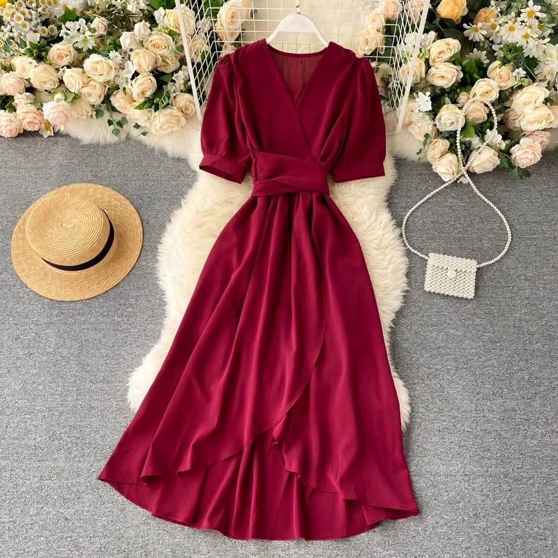 Women's Dress Spring New Temperament V-neck