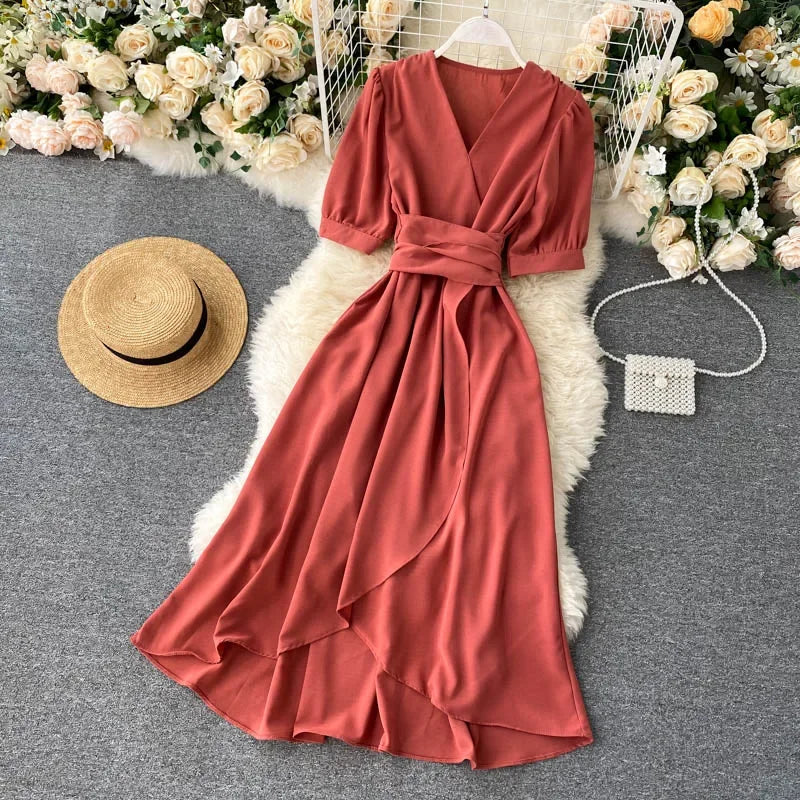 Women's Dress Spring New Temperament V-neck