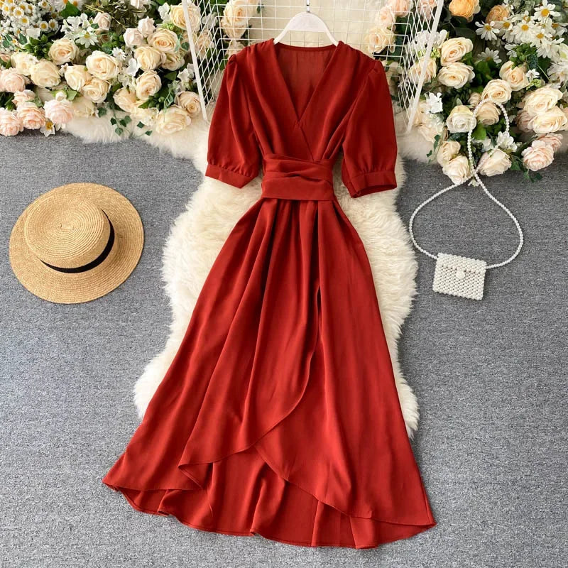Women's Dress Spring New Temperament V-neck