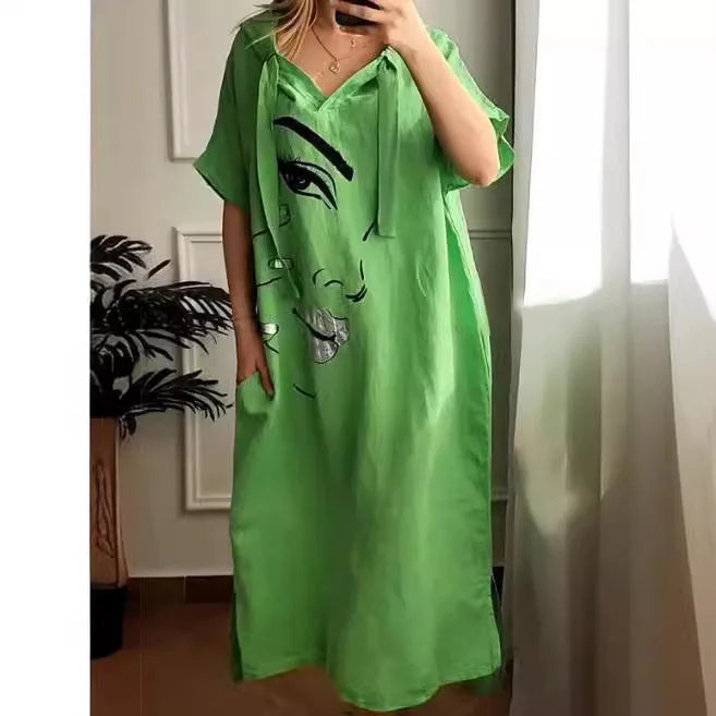 Urban Casual Hooded Dress V-neck