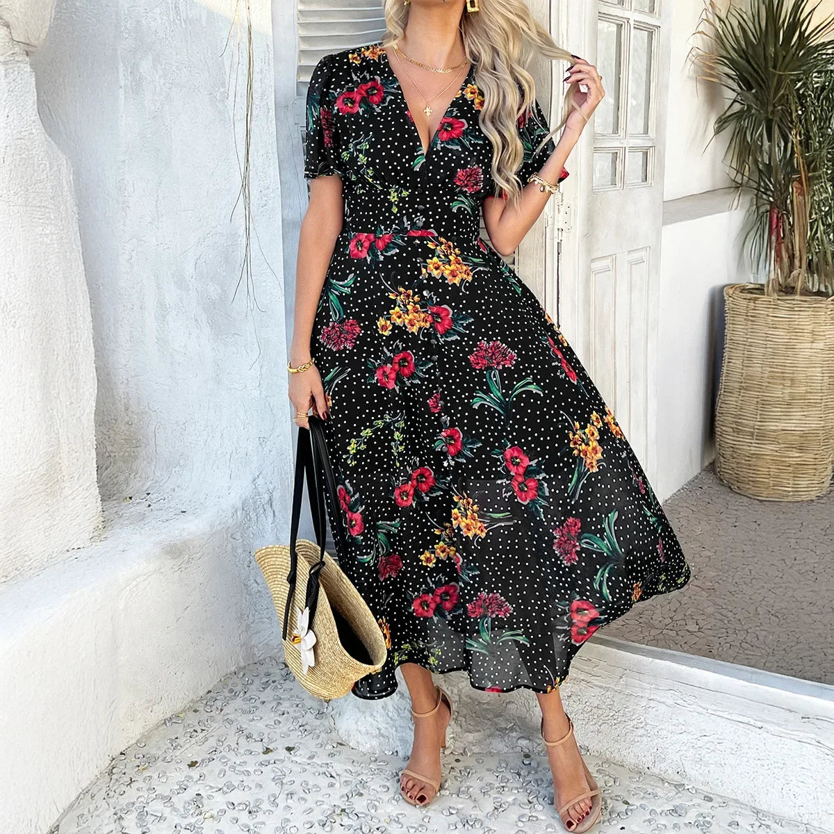 Short Sleeve Maxi Dress Long Skirt