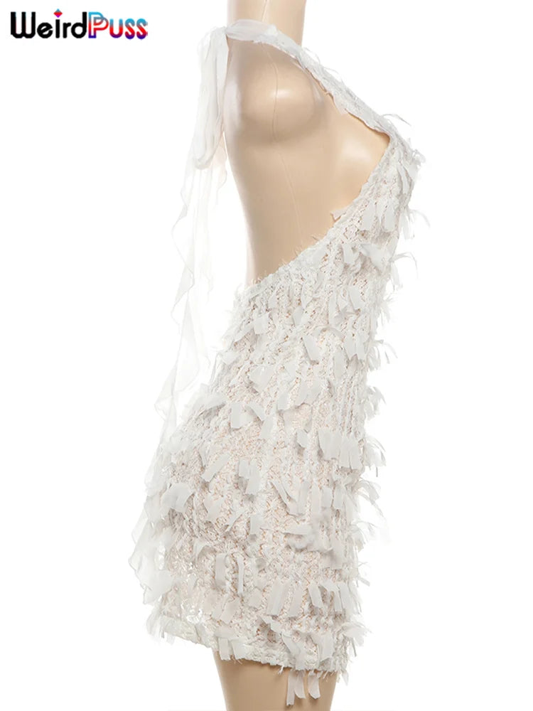 Weird Puss Sexy Halter Tassel Dress