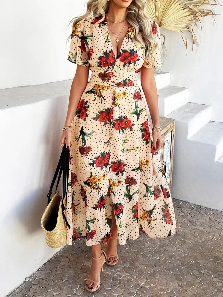 Short Sleeve Maxi Dress Long Skirt