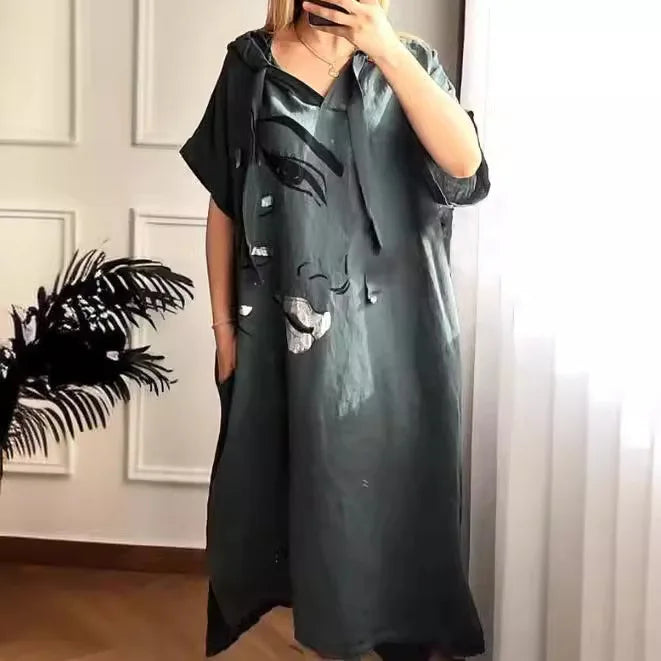 Urban Casual Hooded Dress V-neck