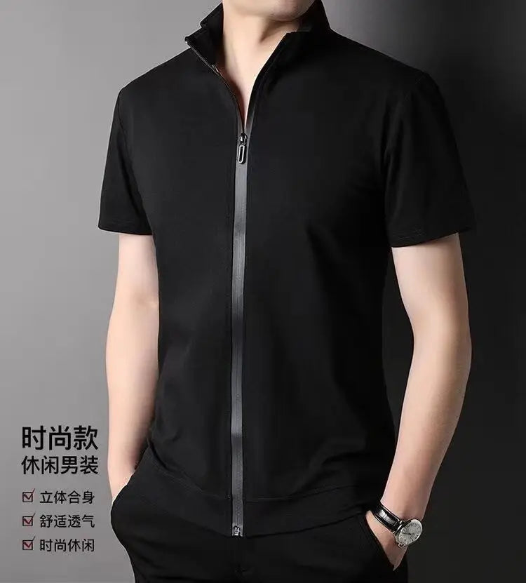 Men Summer Trend Stand Collar Zipper