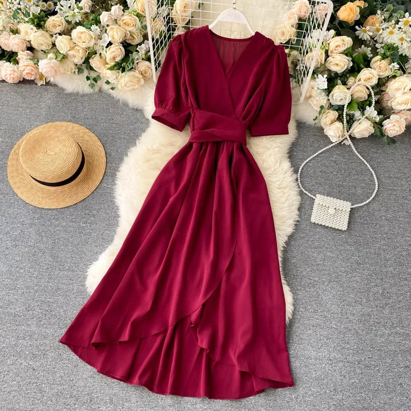 Women's Dress Spring New Temperament V-neck