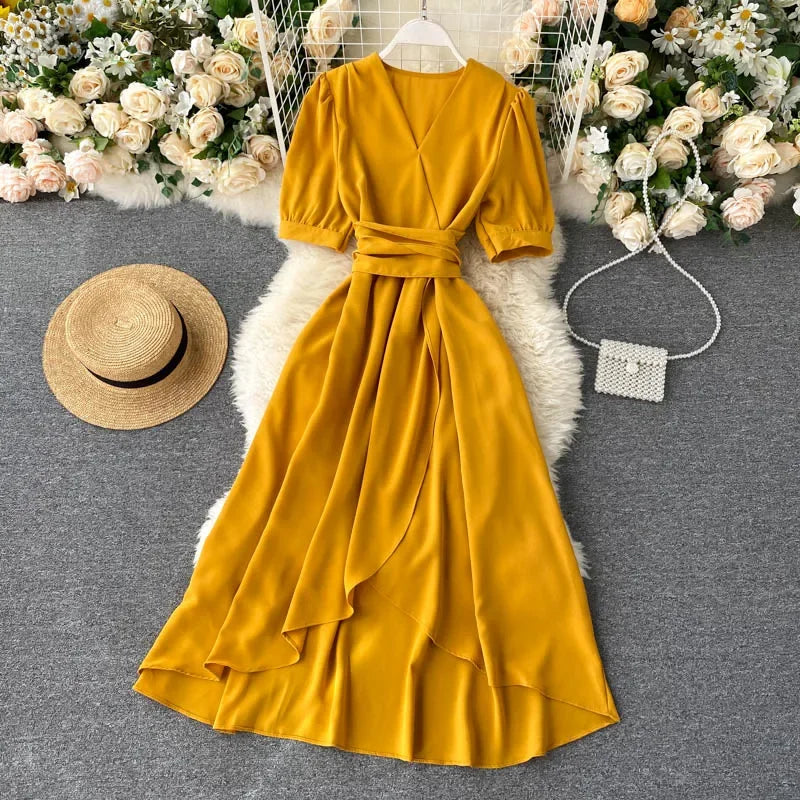 Women's Dress Spring New Temperament V-neck