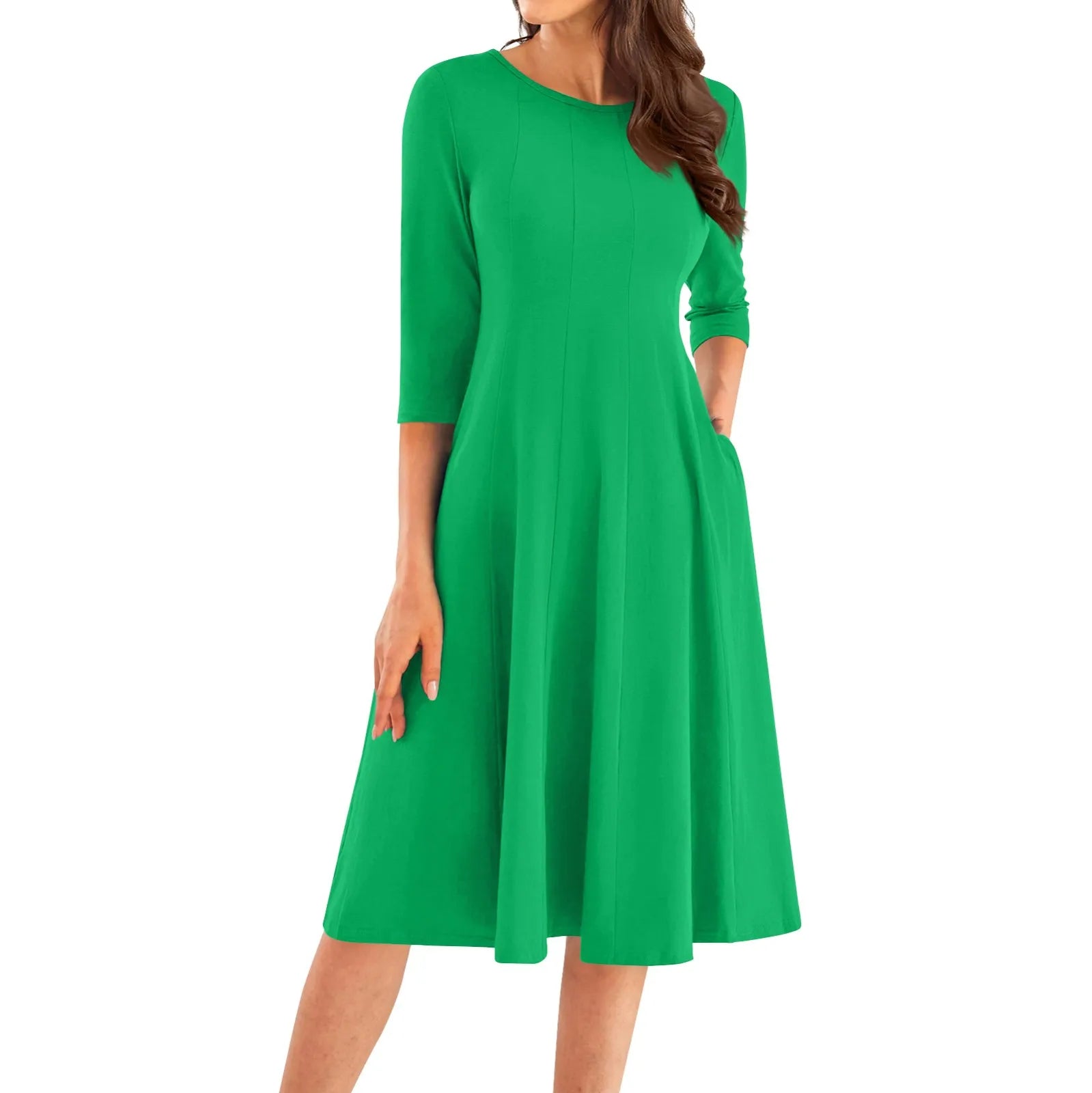 Three Quarter Sleeve Solid Color Dress