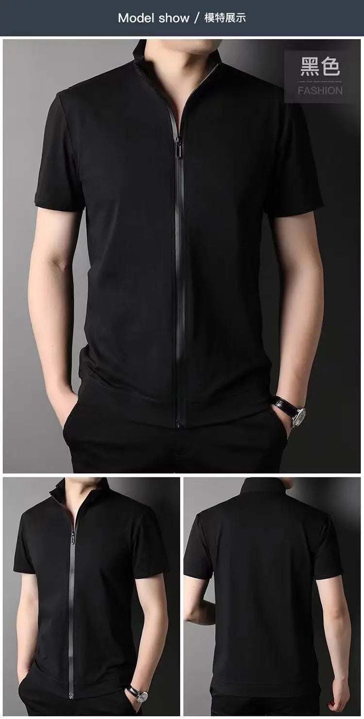 Men Summer Trend Stand Collar Zipper