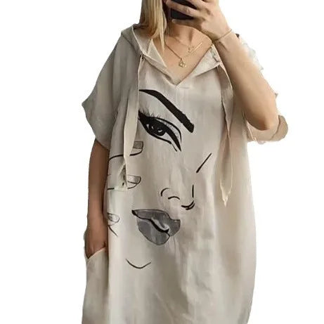 Urban Casual Hooded Dress V-neck
