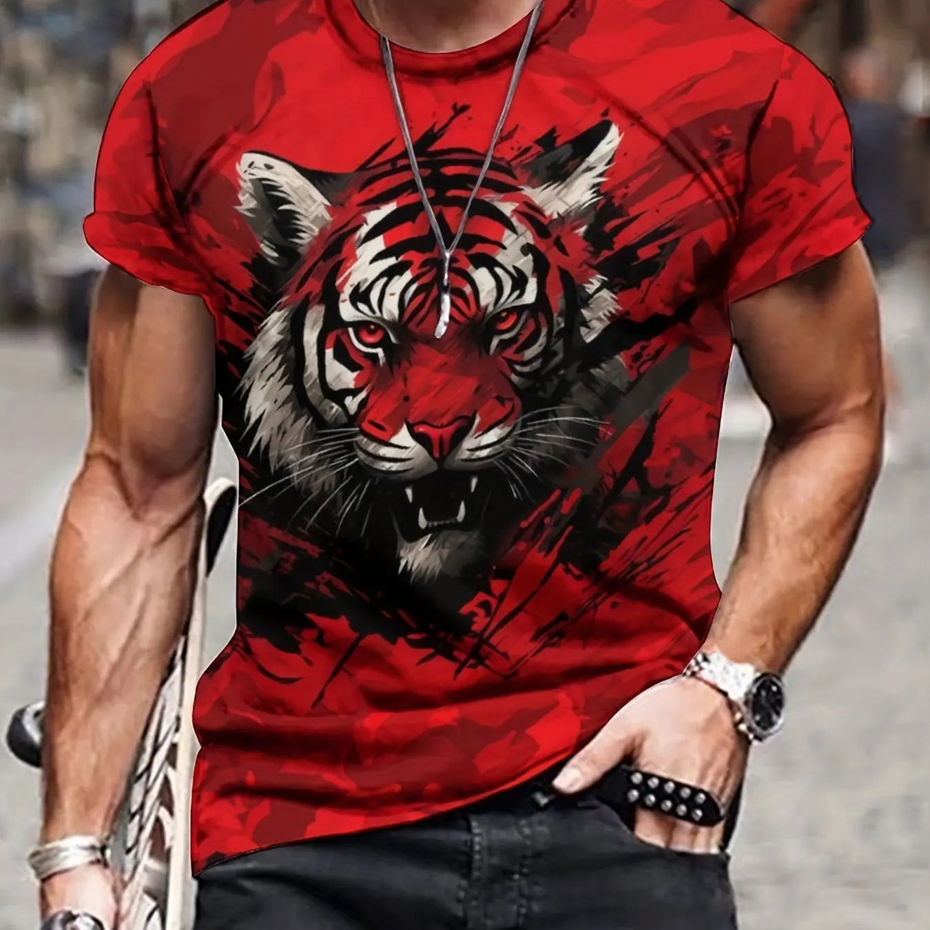Summer men's 3D lion and tiger pattern T-shirt