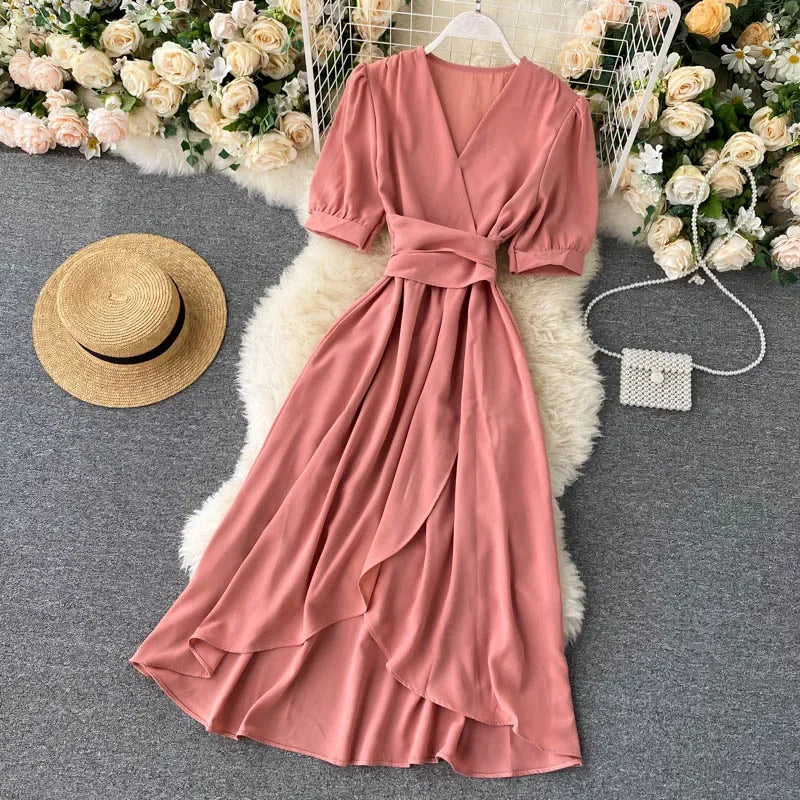 Women's Dress Spring New Temperament V-neck