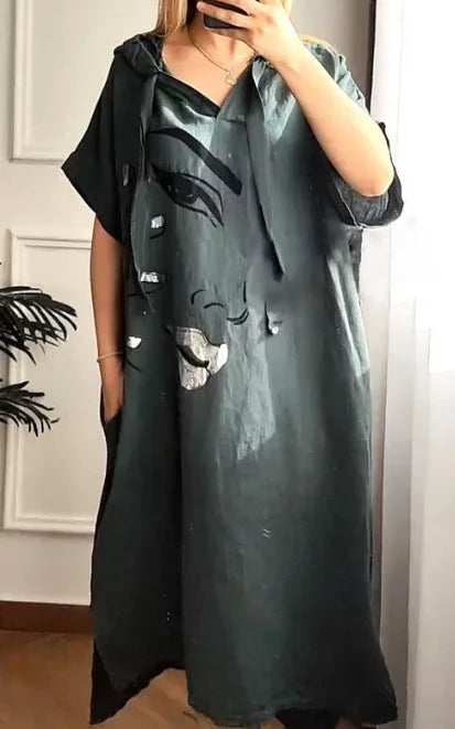 Urban Casual Hooded Dress V-neck