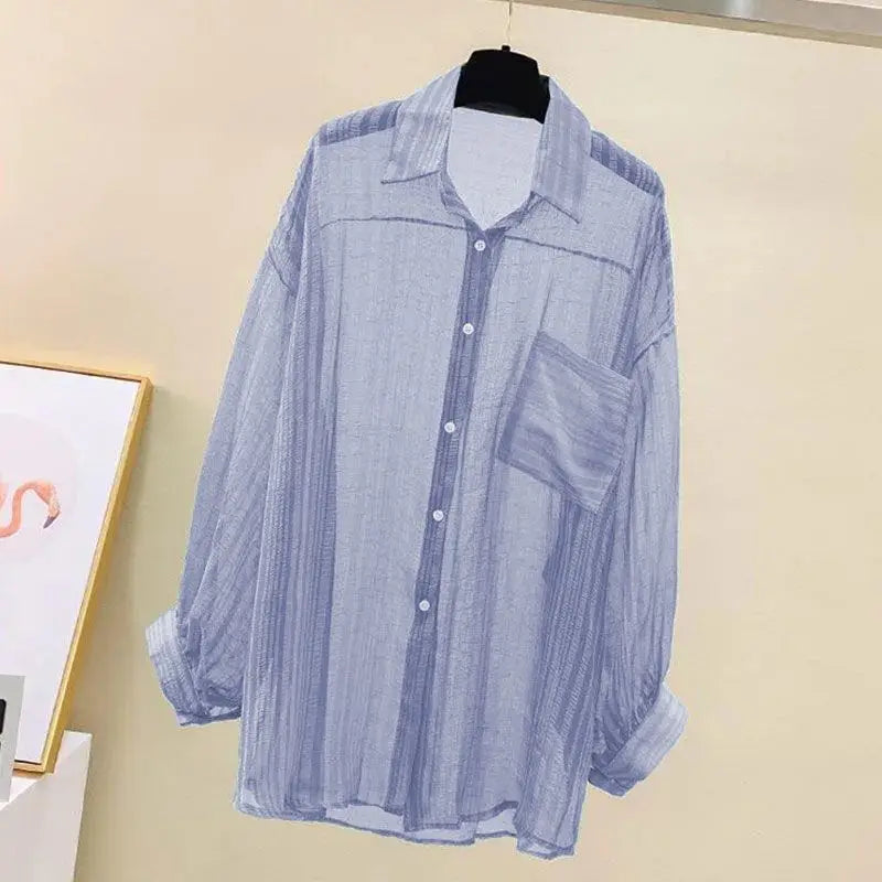 Summer Sunscreen Shirt Elegant Perspective Thin Chiffon Blouse