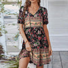 Women Boho Floral Print Tie Up Dresses
