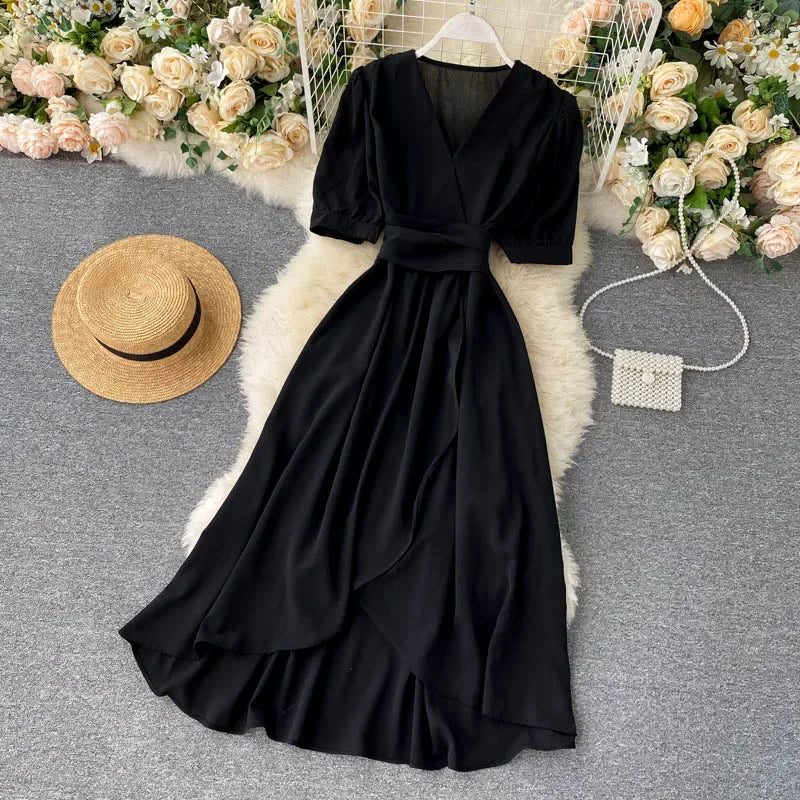 Women's Dress Spring New Temperament V-neck