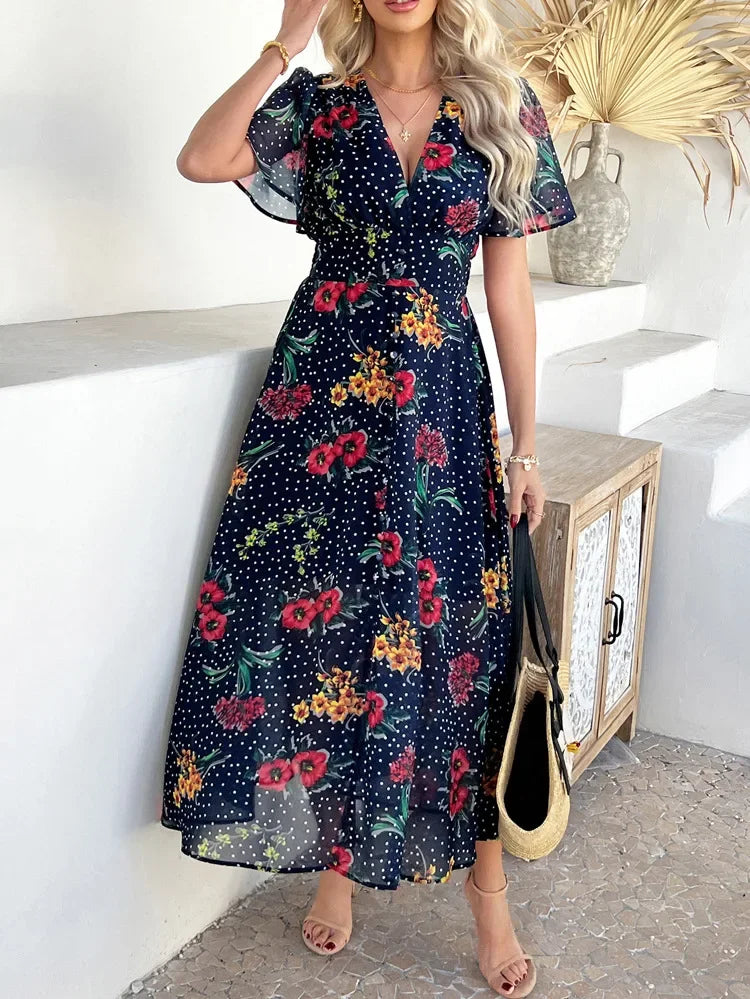 Short Sleeve Maxi Dress Long Skirt