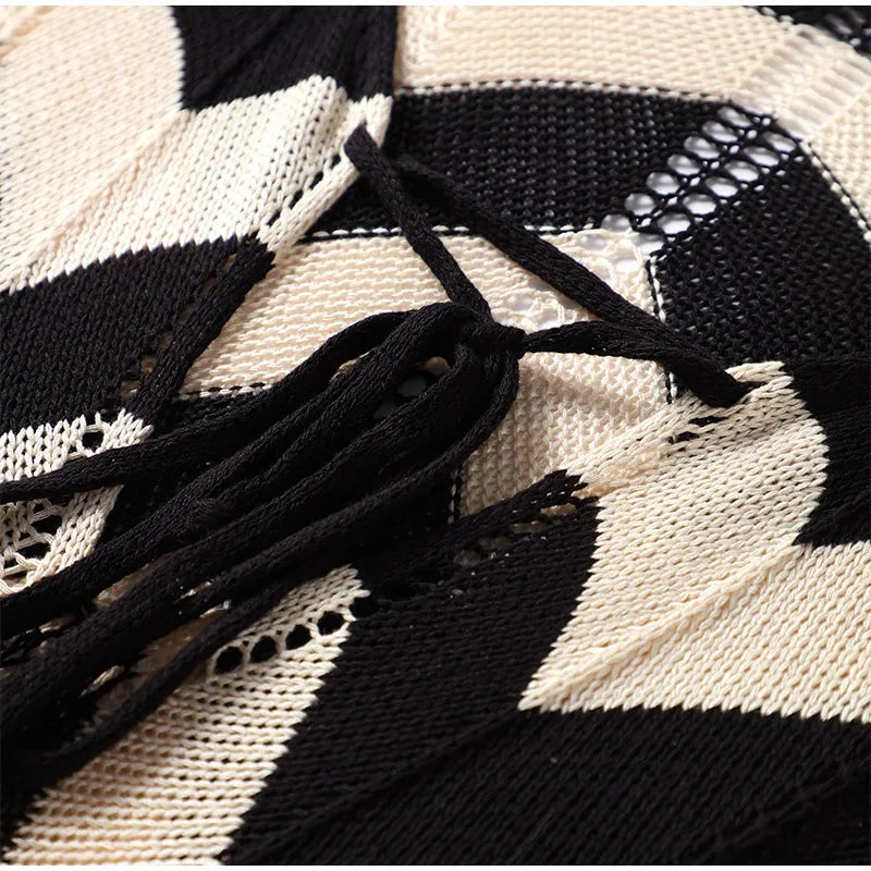 Fashion Knitted Striped Lace Up Maxi Dress