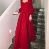 Temperament Dress Women's Solid Color Spring Autumn New Square Collar Long-sleeved A-line Long Skirt Fashion Female Clothing