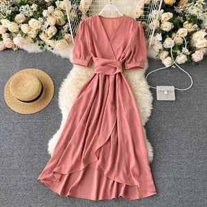 Women's Dress Spring New Temperament V-neck