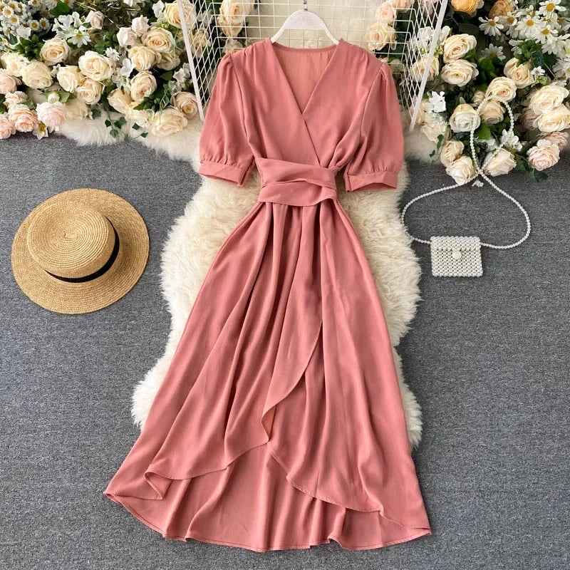 Women's Dress Spring New Temperament V-neck