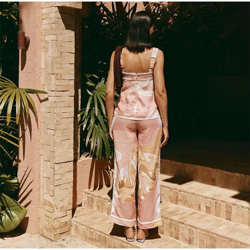 Casual Print Pants Suits