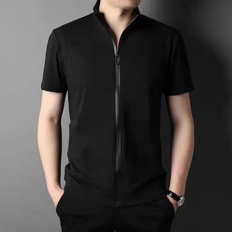 Men Summer Trend Stand Collar Zipper
