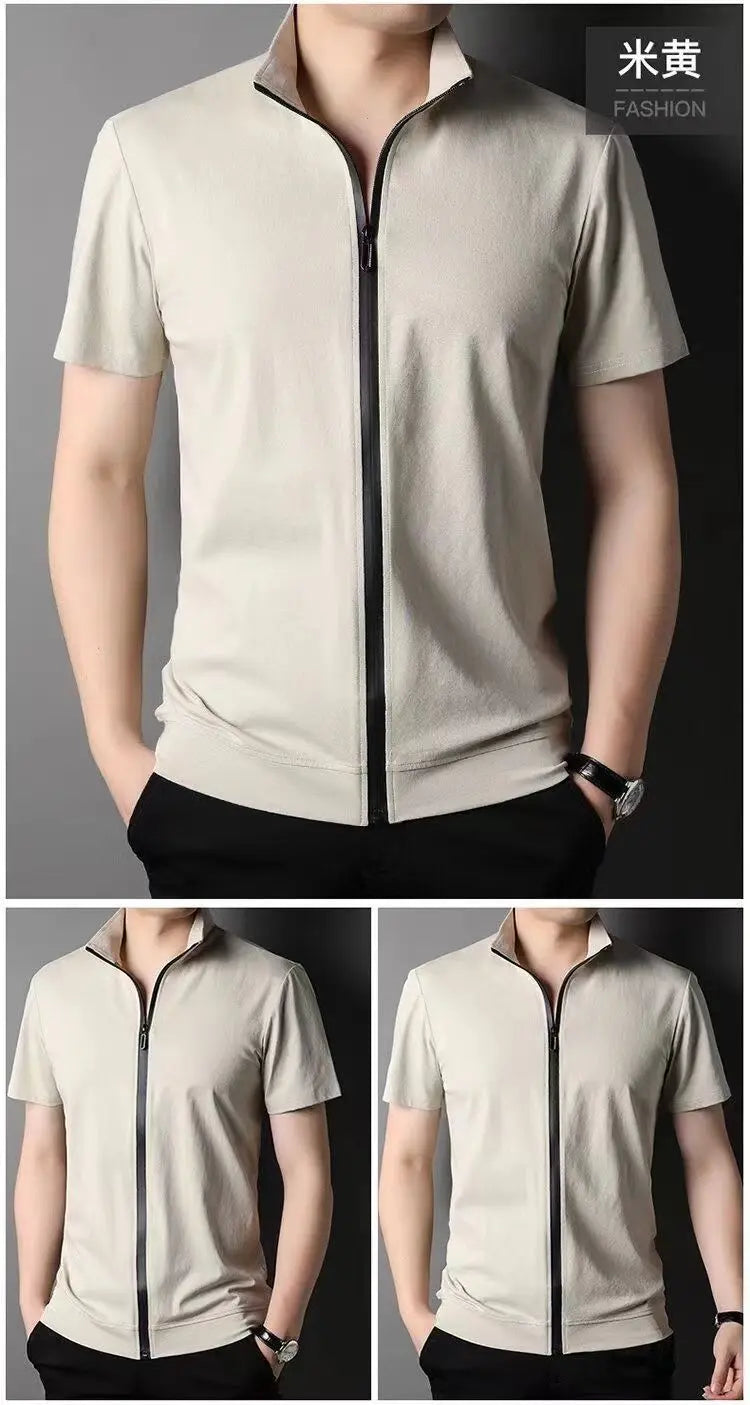 Men Summer Trend Stand Collar Zipper