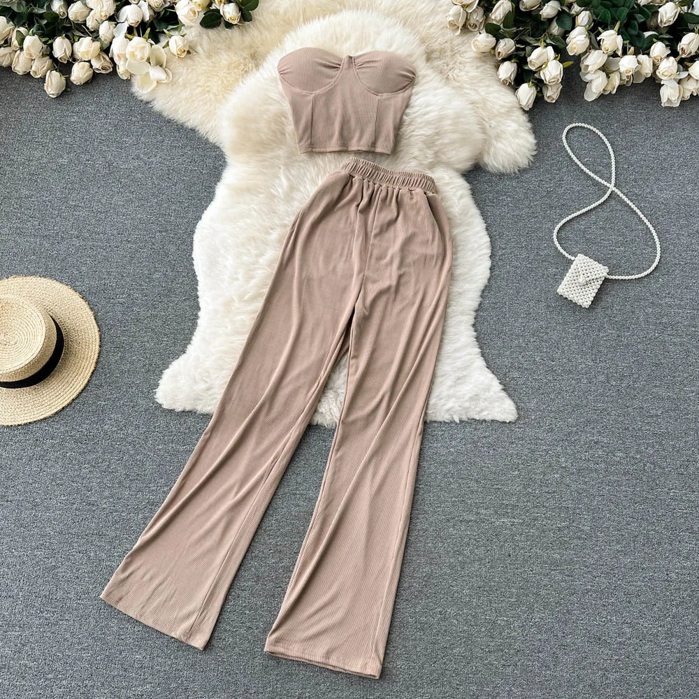 Women Solid Sexy Two Pieces Sets