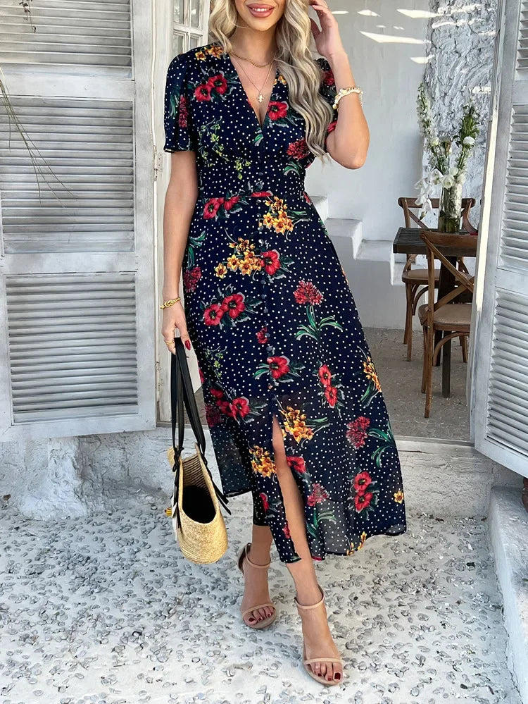 Short Sleeve Maxi Dress Long Skirt