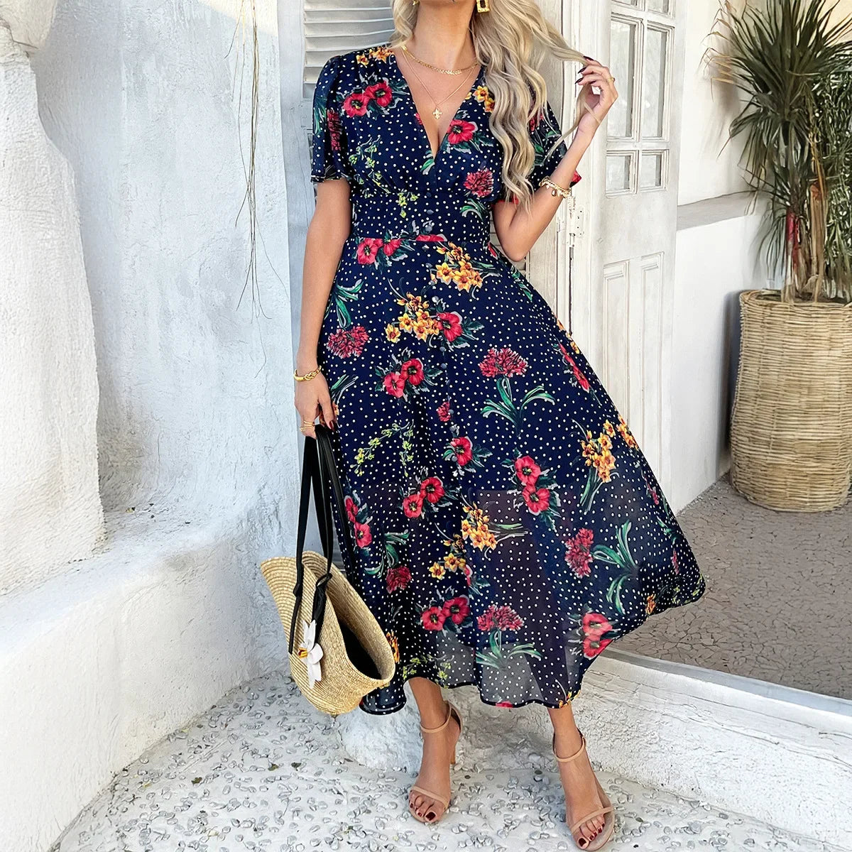 Short Sleeve Maxi Dress Long Skirt