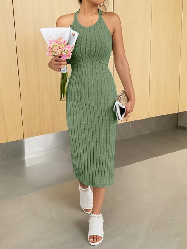 Dresses for Women Solid Halter Neck