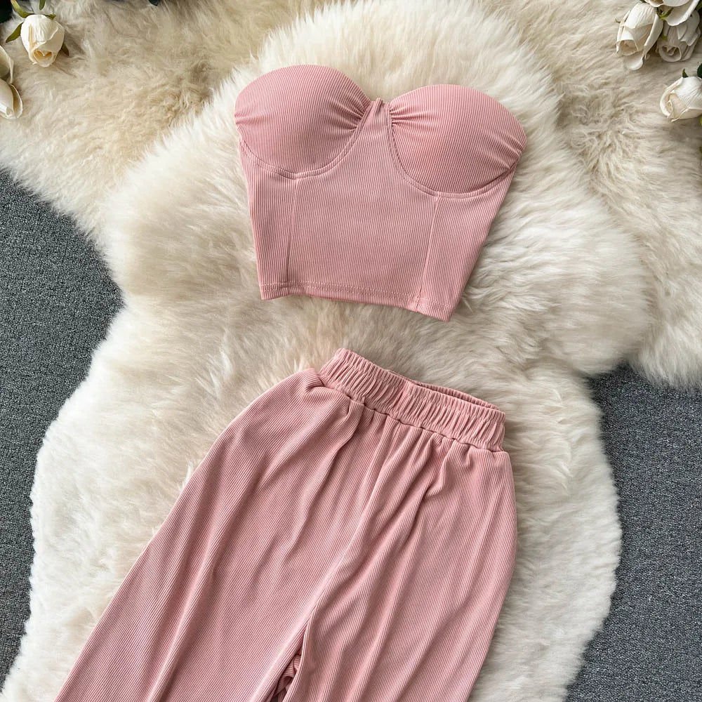 Women Solid Sexy Two Pieces Sets