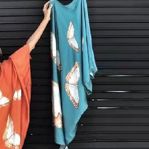 Color Butterfly Print One Shoulder Sleeve Dresses