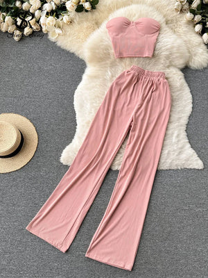 Women Solid Sexy Two Pieces Sets
