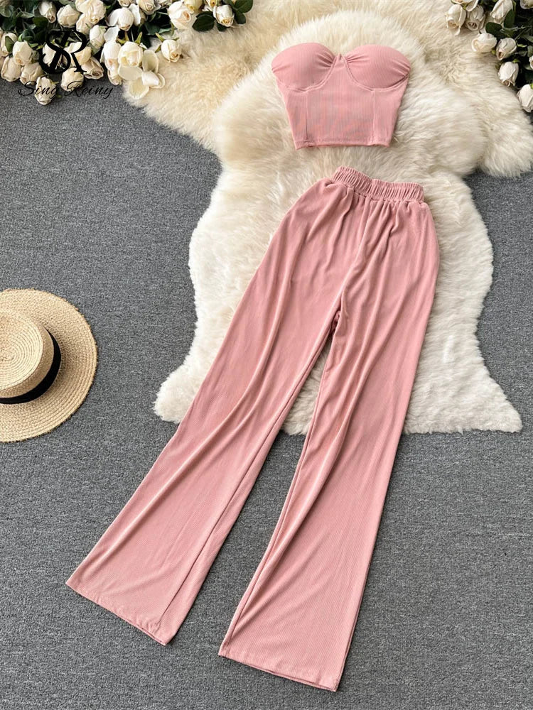 Women Solid Sexy Two Pieces Sets