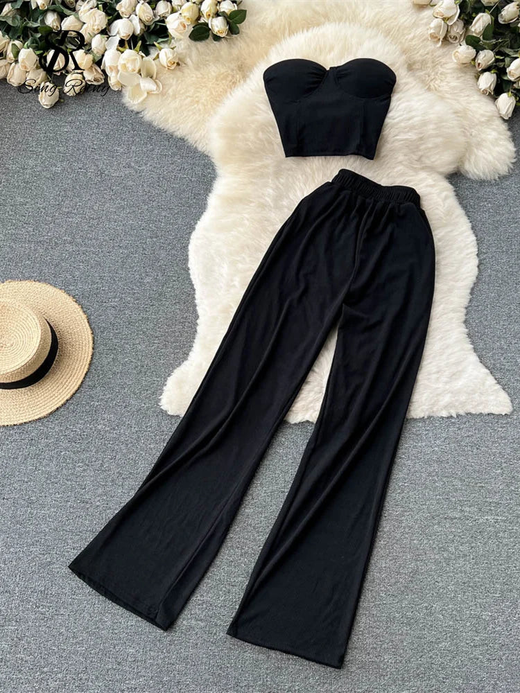 Women Solid Sexy Two Pieces Sets